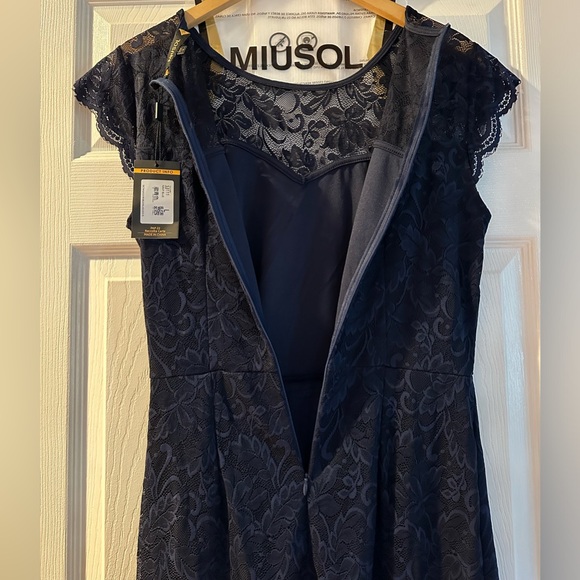🎉3xHP🎉 🆕 Miusol Ruffle Trim Lace Cocktail Dress - Navy Blue - Size L (8/10) - Picture 7 of 15